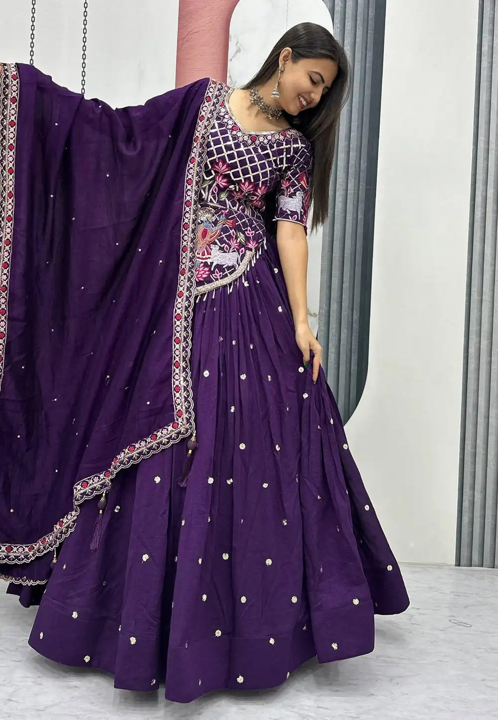 Purple Silk Circular Lehenga Choli 327341