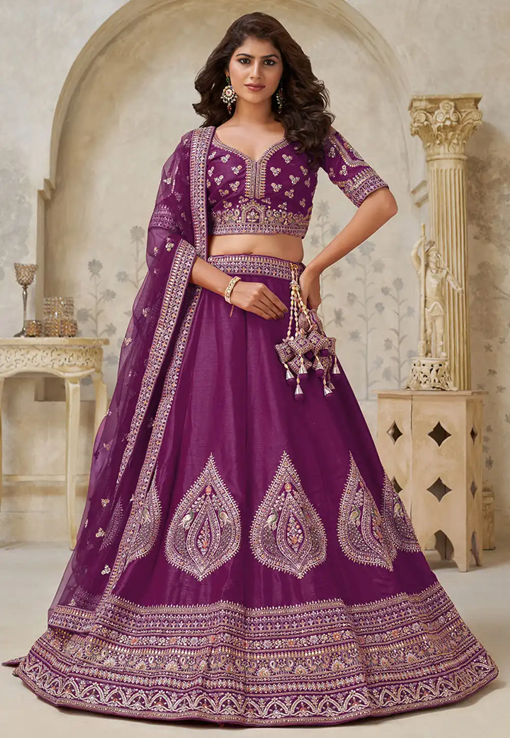 Purple Silk Circular Lehenga Choli 318867