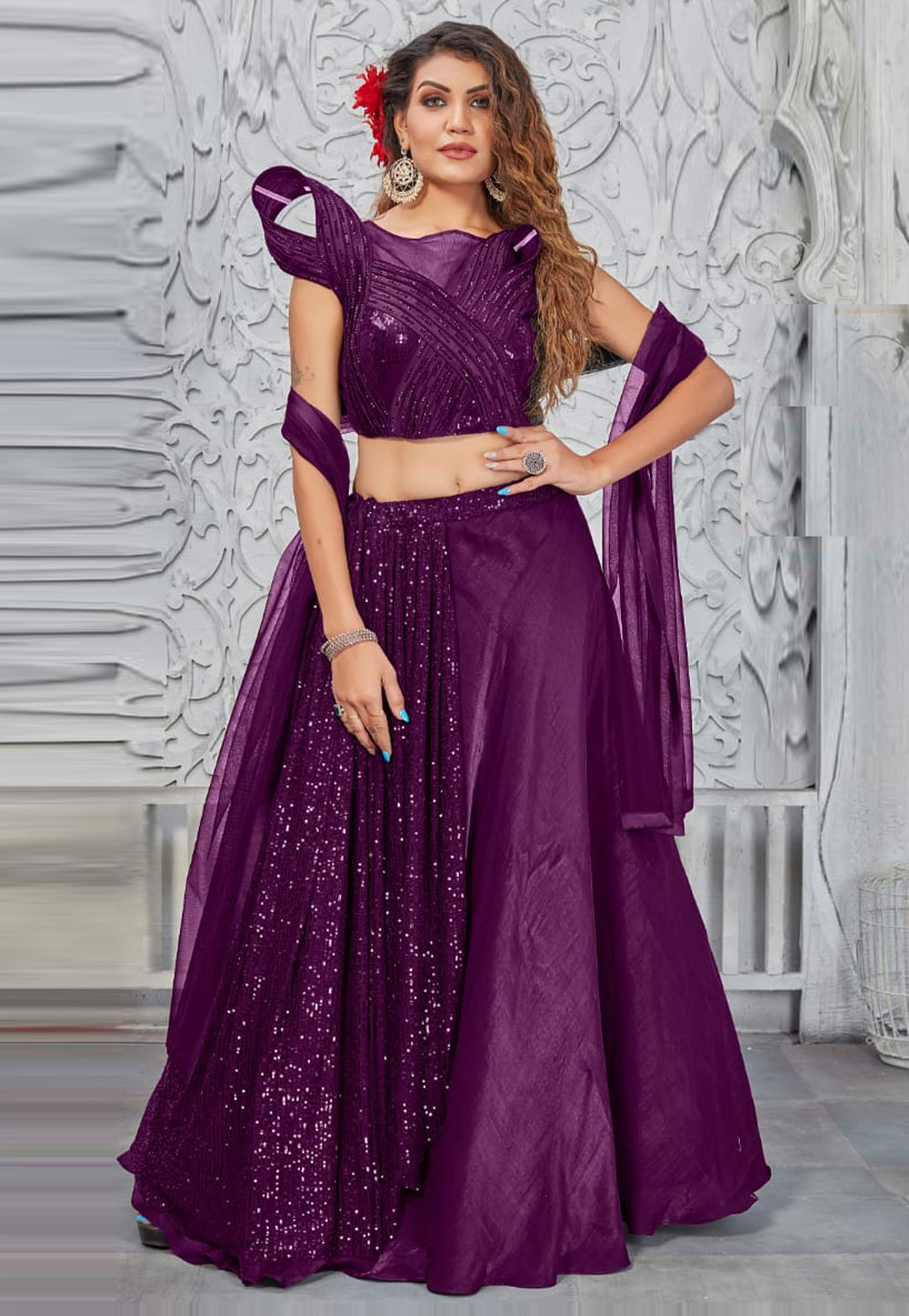 Purple Silk Designer Lehenga 308435