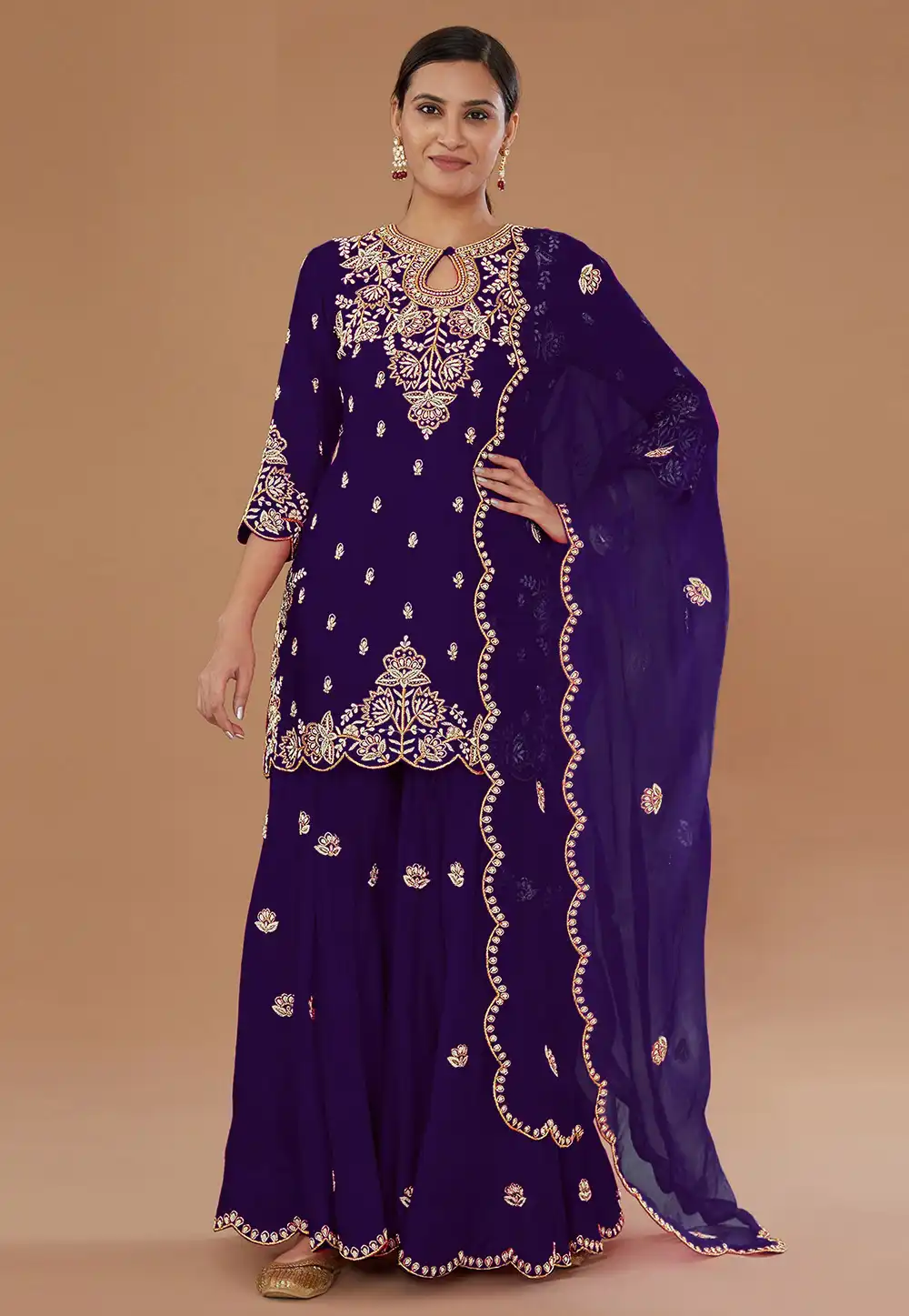 Purple Silk Gharara Suit 316667