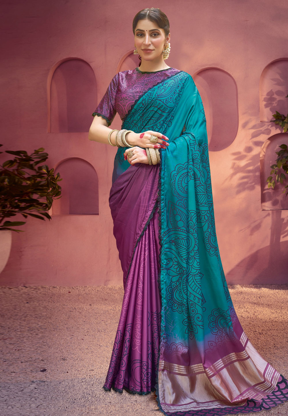 Purple Silk Half N Half Saree 317518