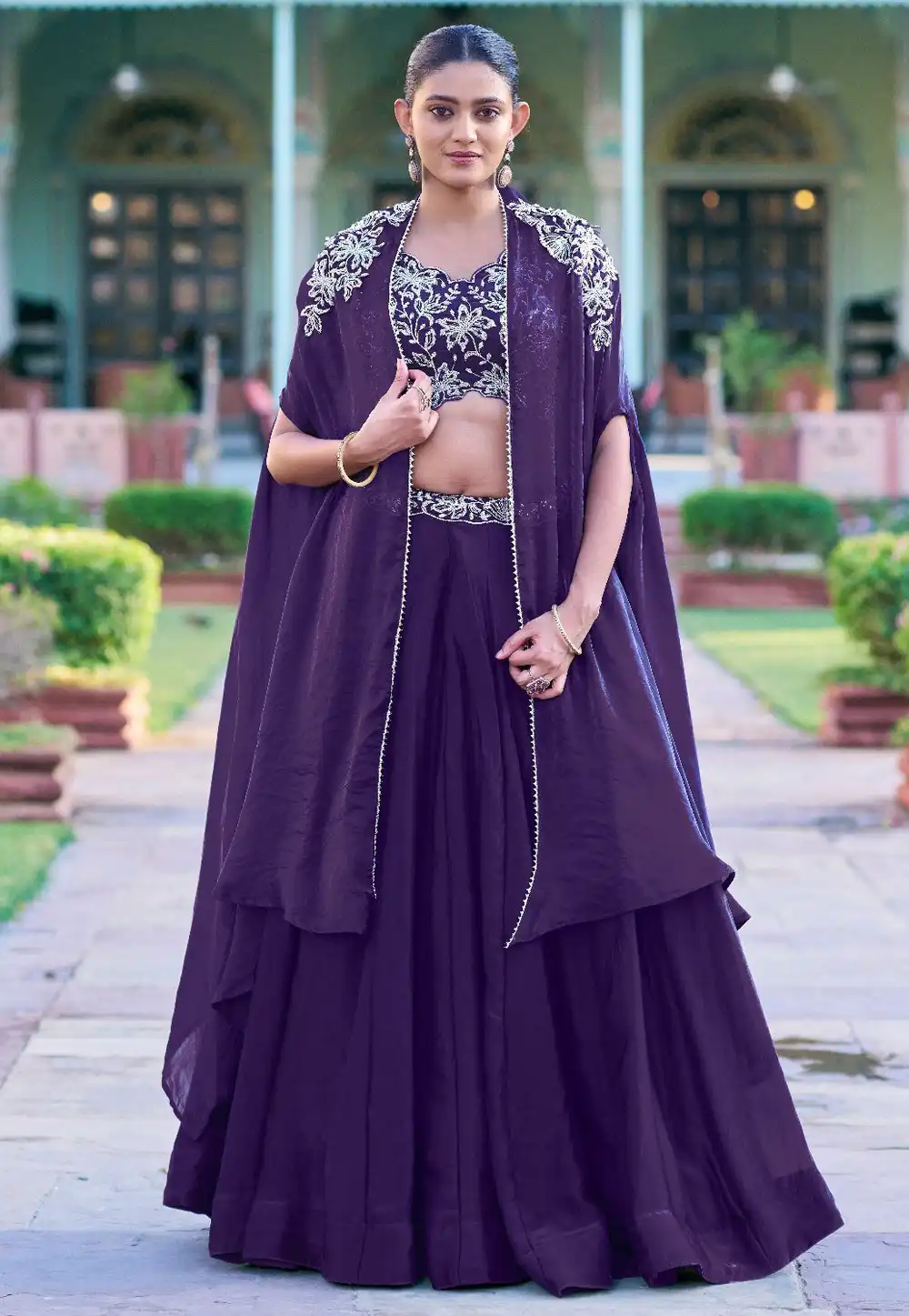 Purple Silk Indo Western Lehenga Choli 328609