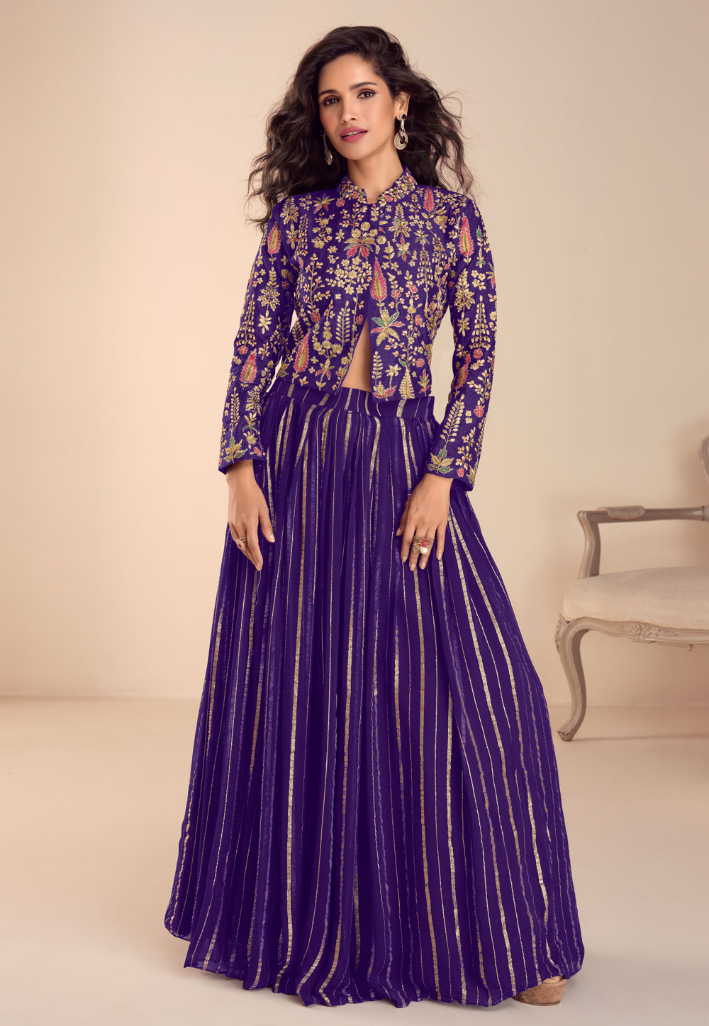 Purple Silk Indo Western Lehenga Choli 326822