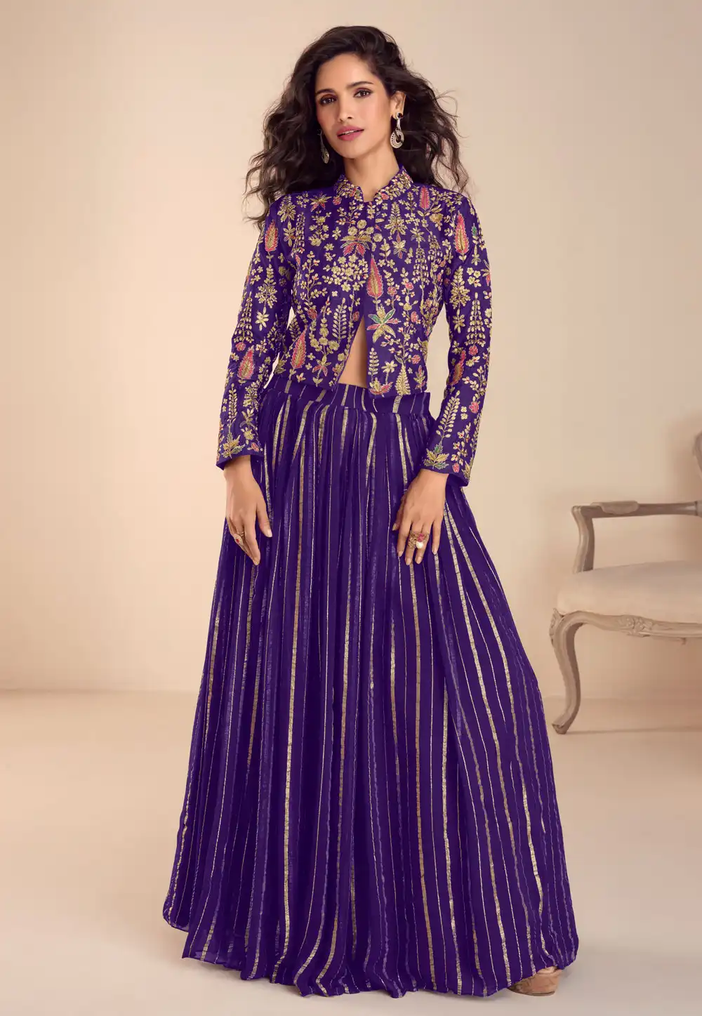 Purple Silk Indo Western Lehenga Choli 326822