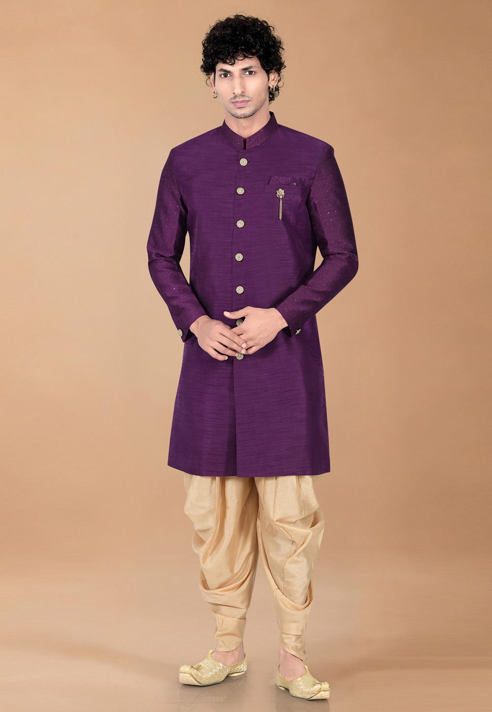 Purple Silk Indo Western Suit 329899