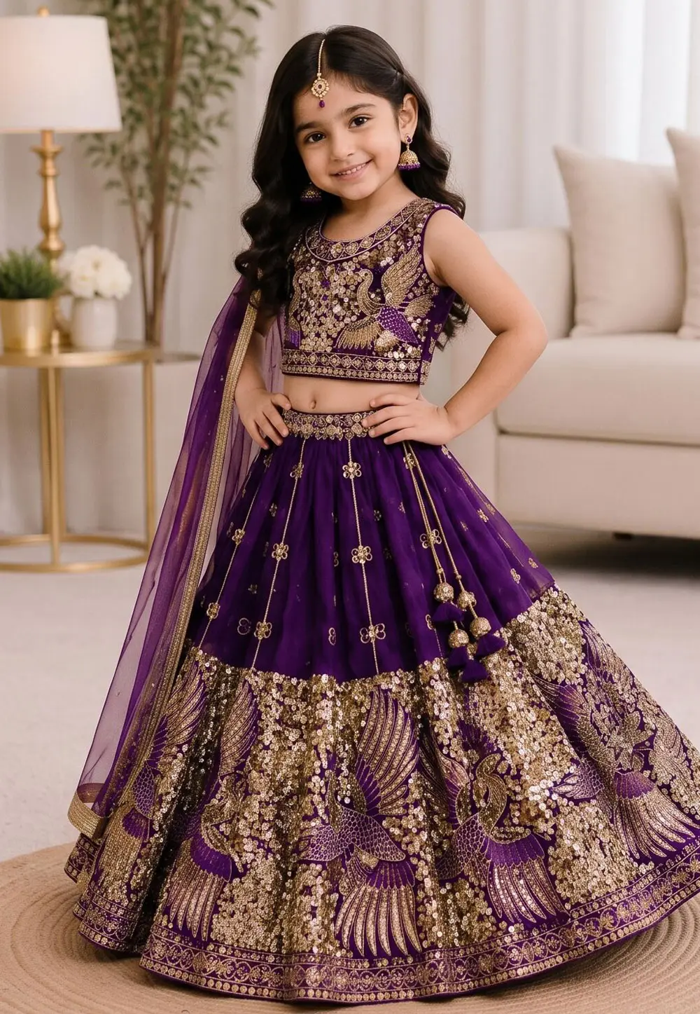 Purple Silk Kids Lehenga Choli 333372