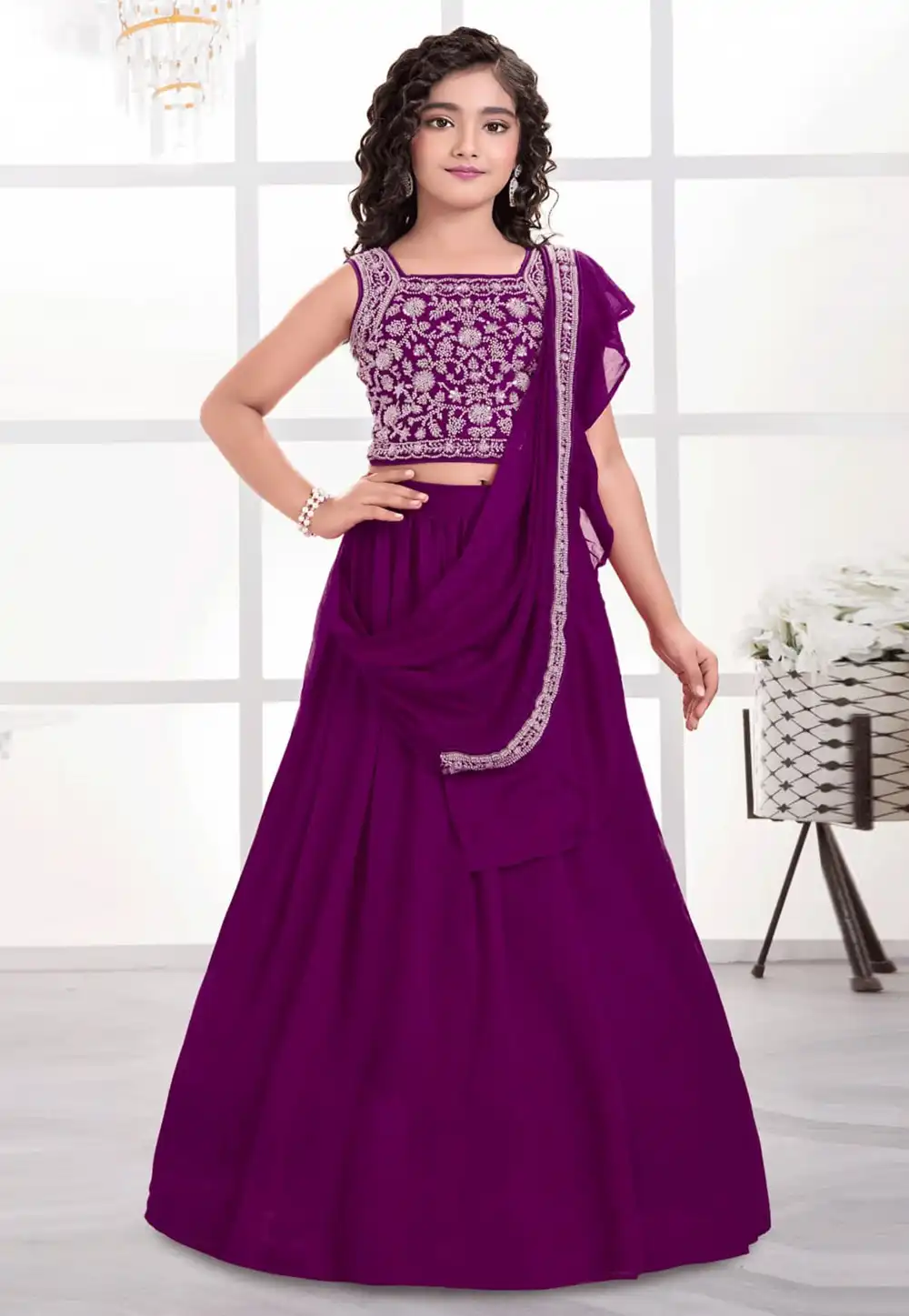 Purple Silk Kids Lehenga Choli 325195