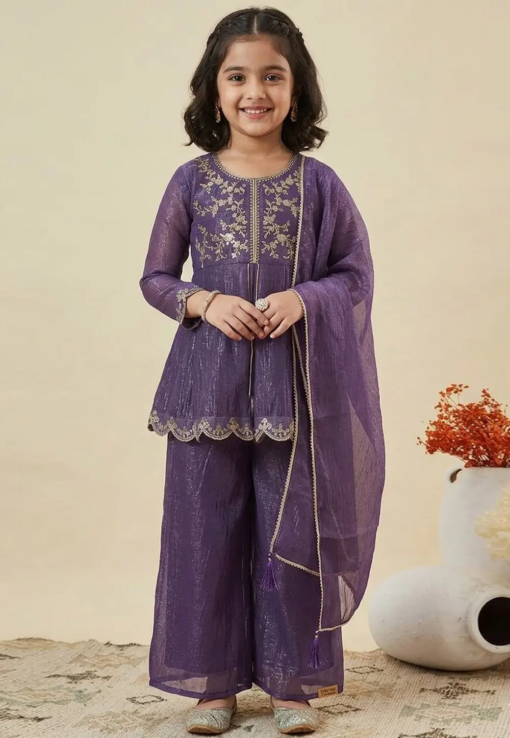 Purple Silk Kids Palazzo Suit 334095