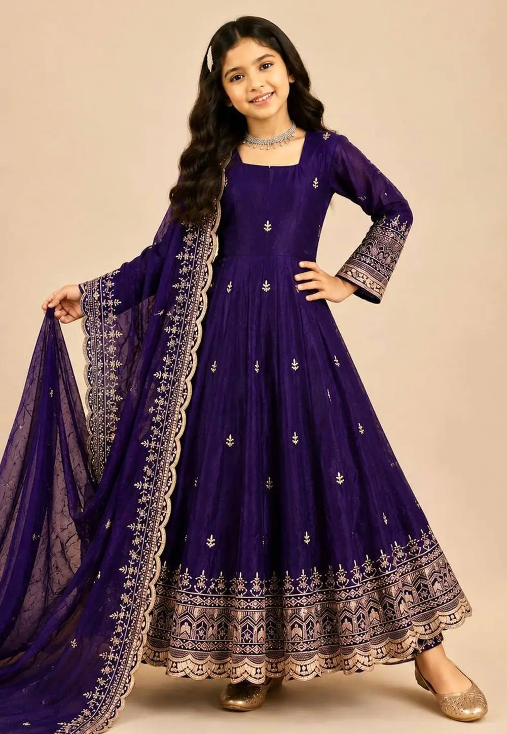 Purple Silk Kids Salwar Suit 334100