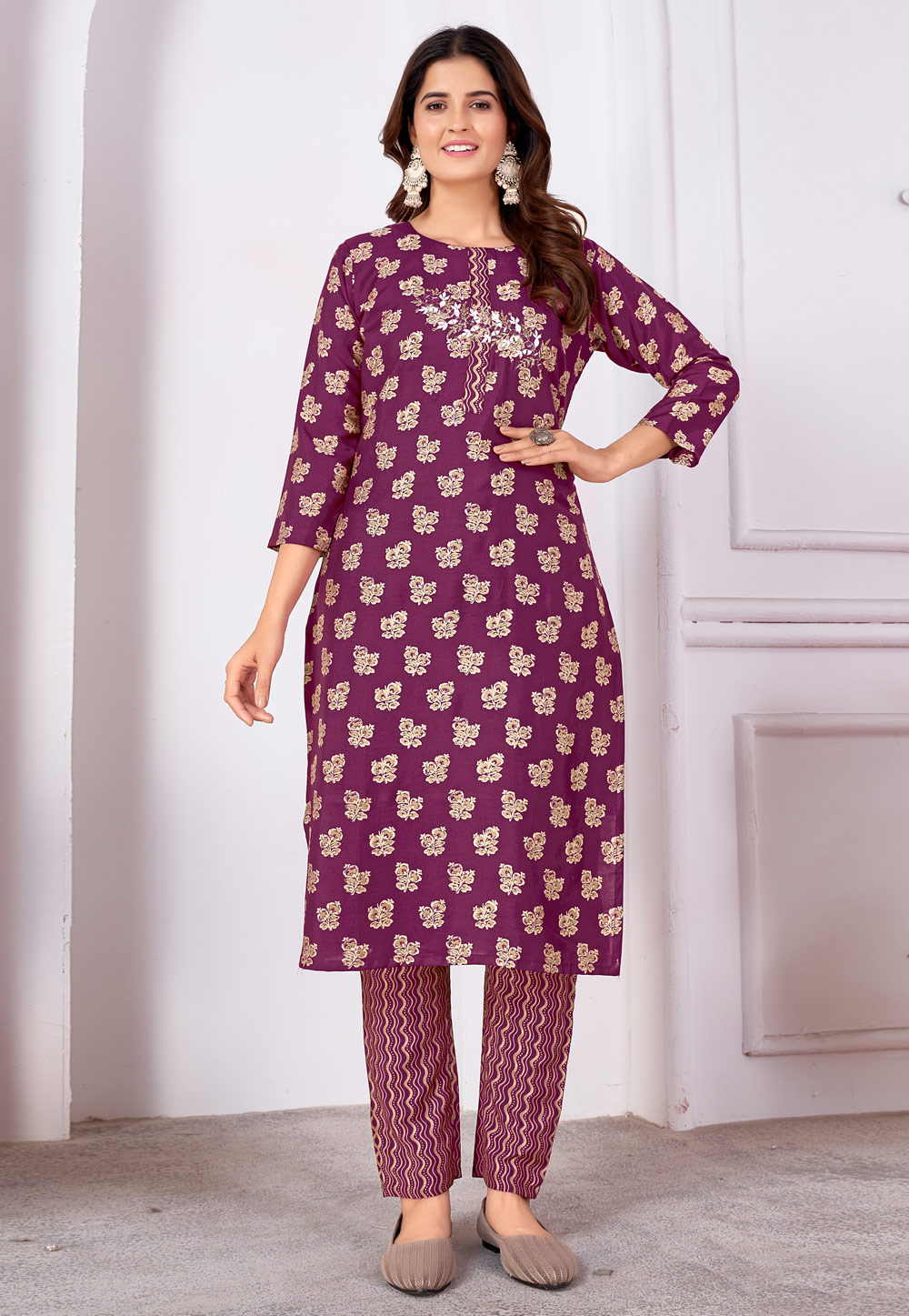 Purple Silk Kurta Set With Pent 283002