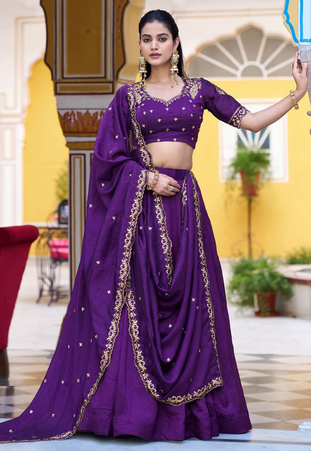 Purple Silk Lehenga Choli 330395