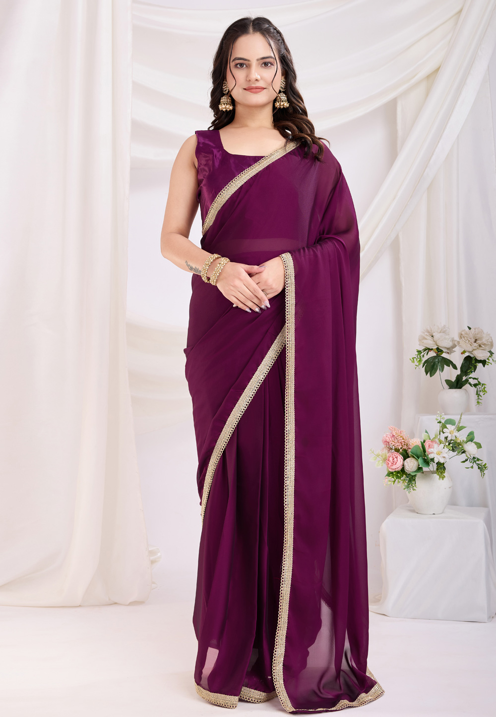 Purple Silk Lehenga Saree 311475