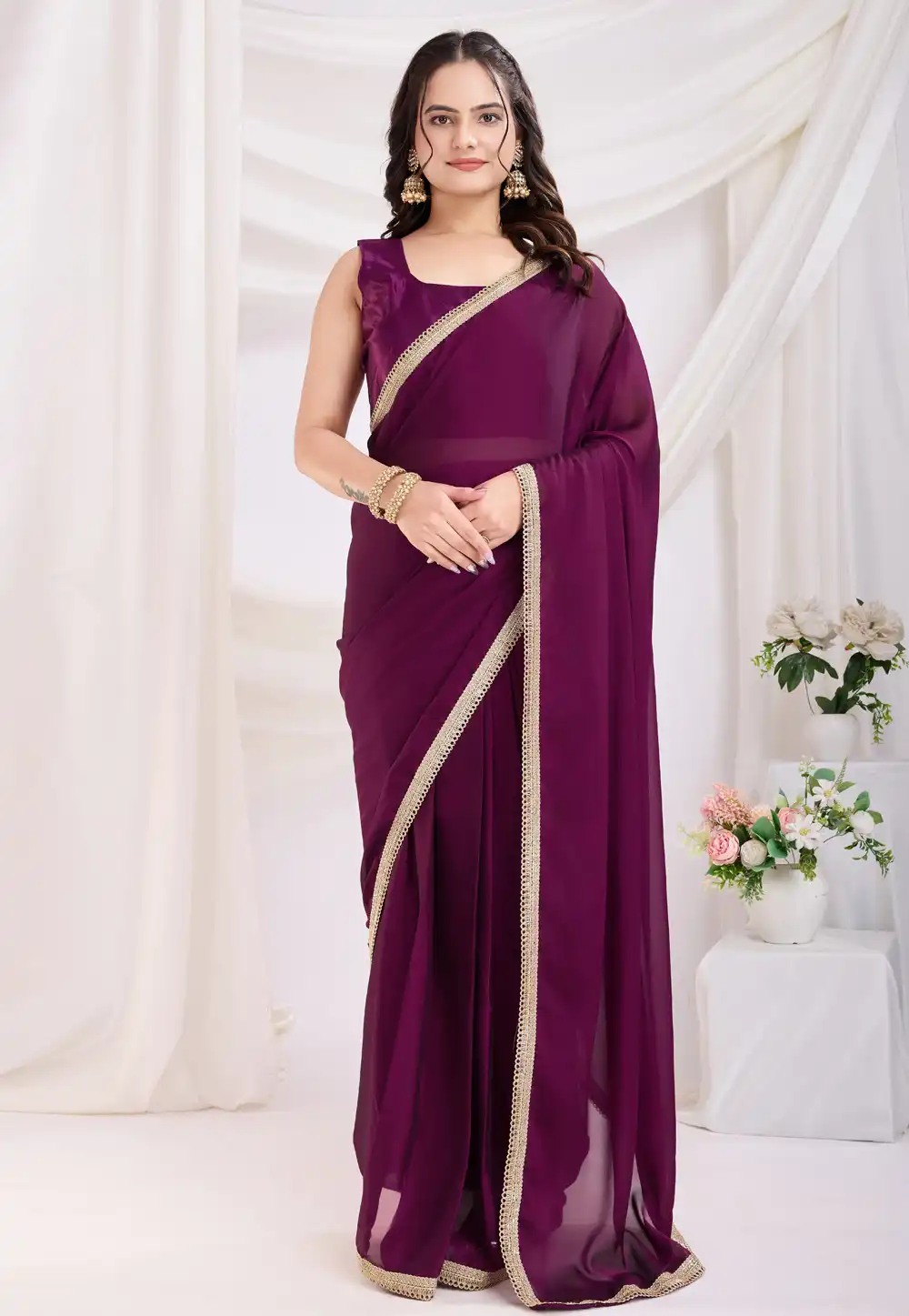 Purple Silk Lehenga Saree 311475