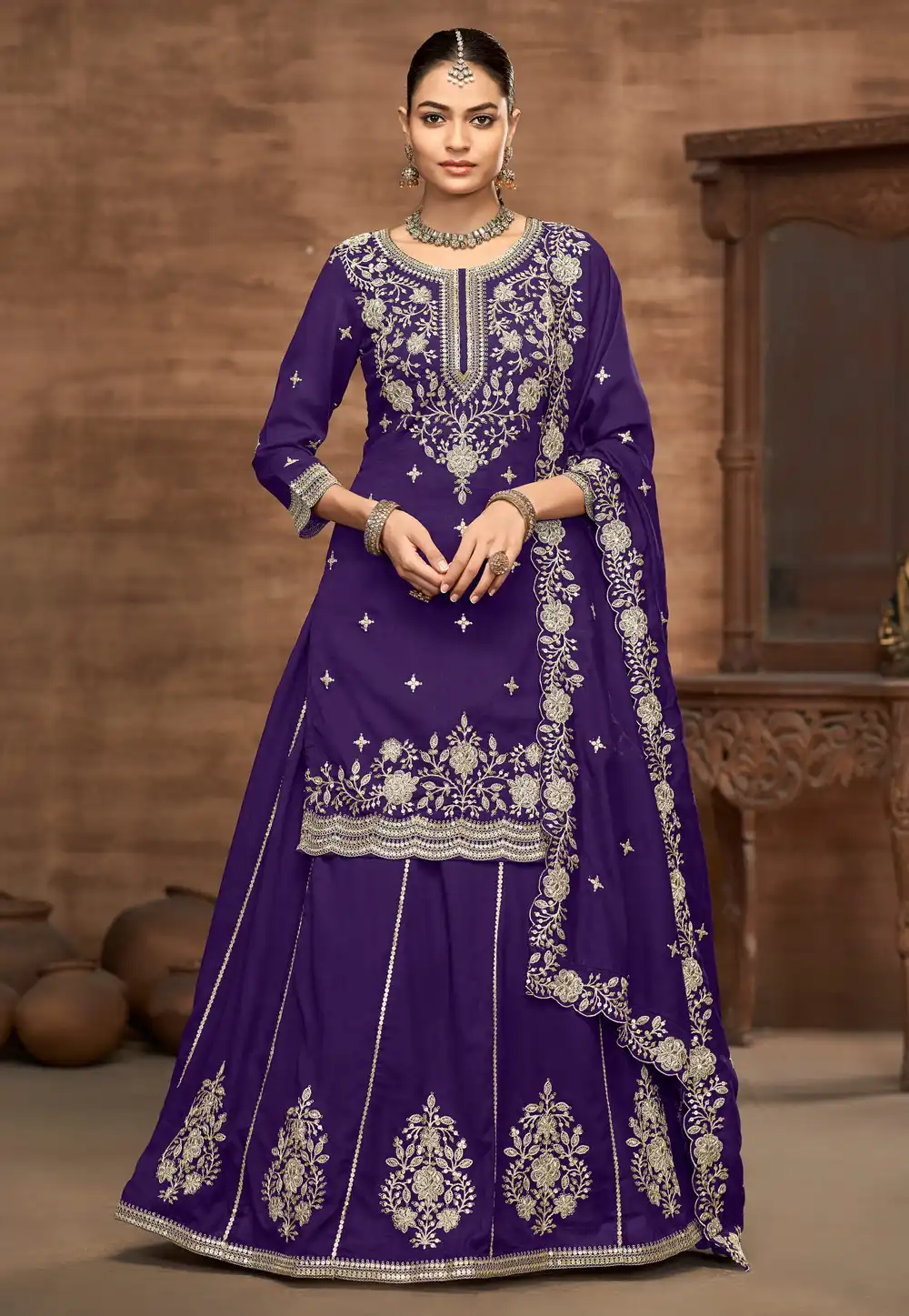 Purple Silk Long Choli Lehenga 313479