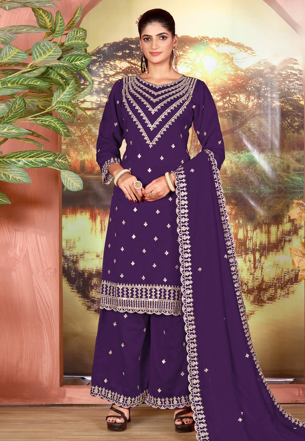 Purple Silk Pakistani Suit 324755
