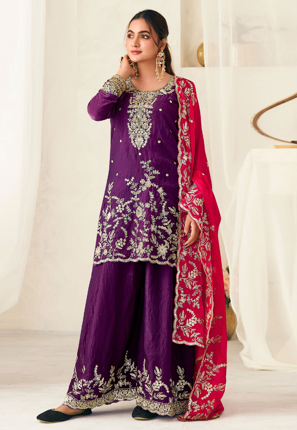 Purple Silk Palazzo Suit 322718