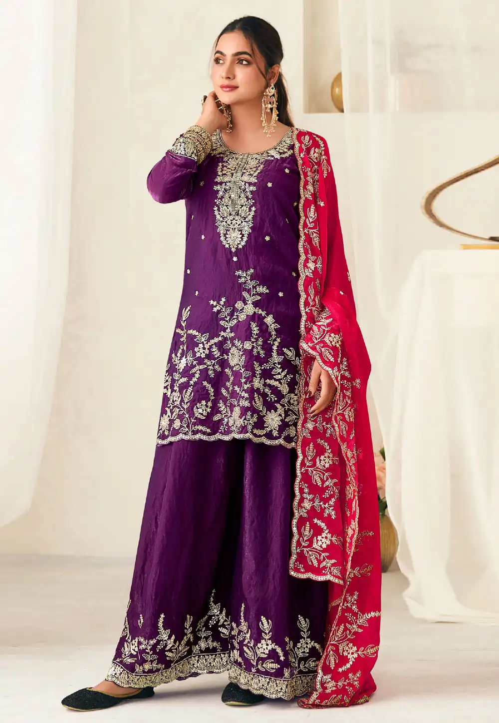 Purple Silk Palazzo Suit 322718