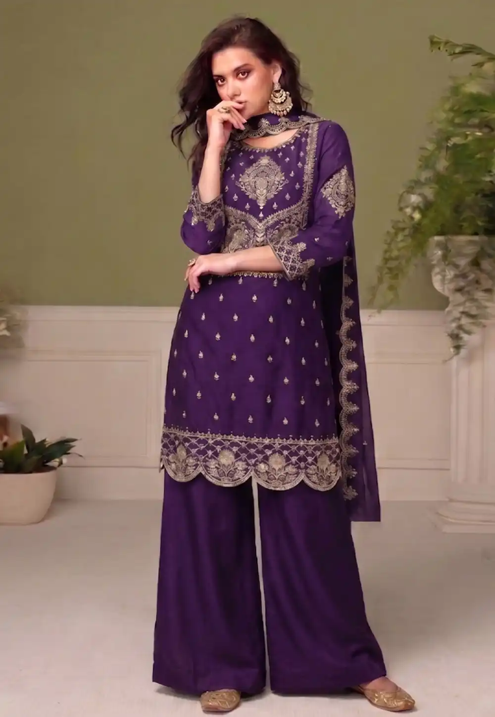 Purple Silk Palazzo Suit 329745
