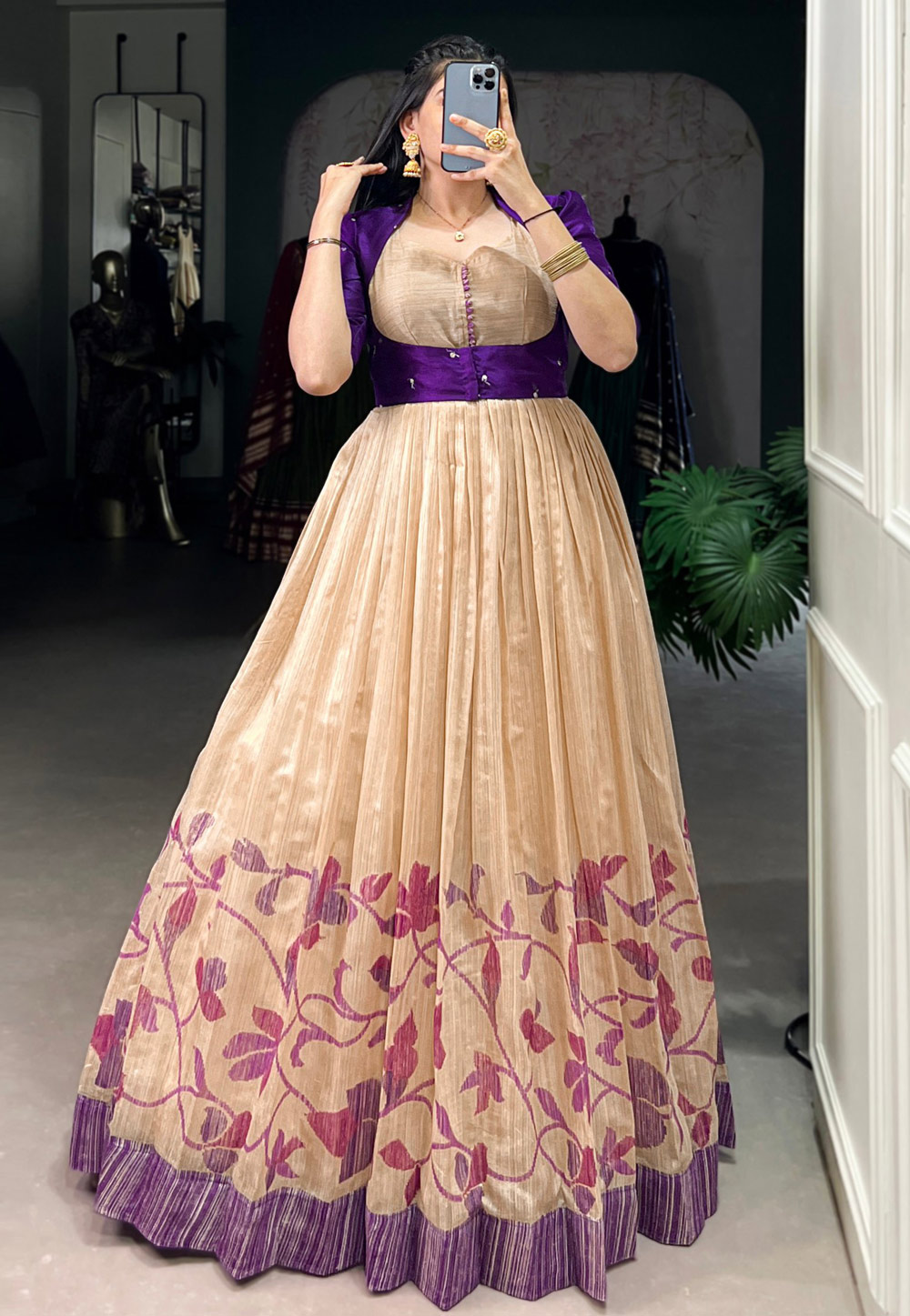 Purple Silk Printed Gown 311084