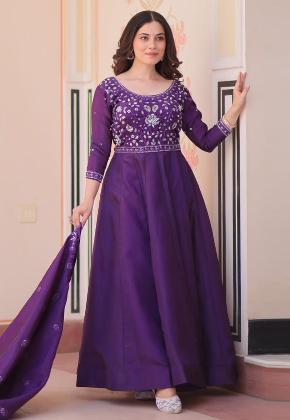 Purple Silk Readymade Anarkali Suit 325953