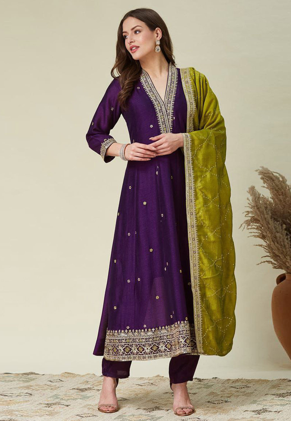 Purple Silk Readymade Anarkali Suit 324143