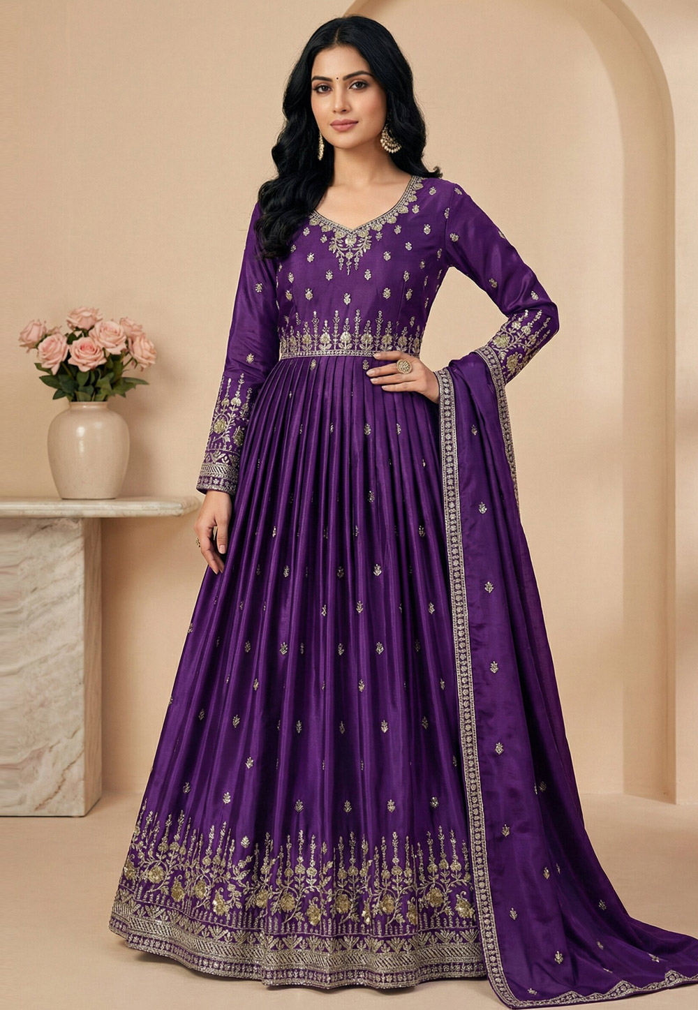 Purple Silk Readymade Anarkali Suit 324484