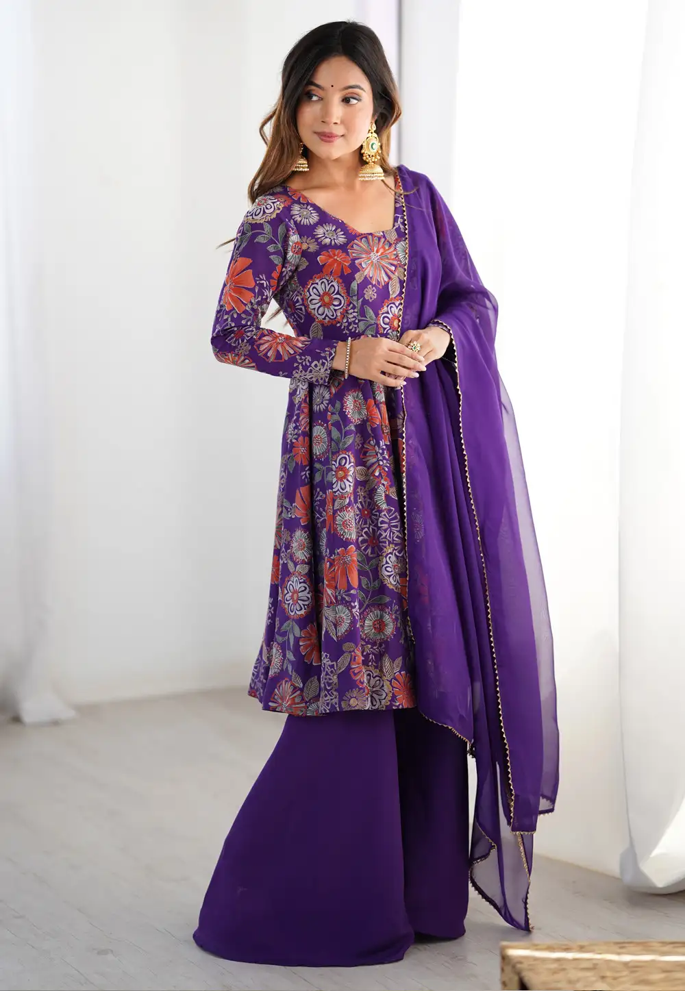 Purple Silk Readymade Anarkali Suit 330748