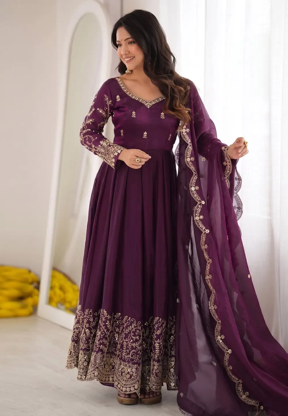 Purple Silk Readymade Anarkali Suit 333726