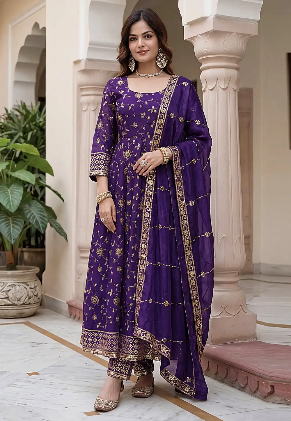 Purple Silk Readymade Anarkali Suit 328286