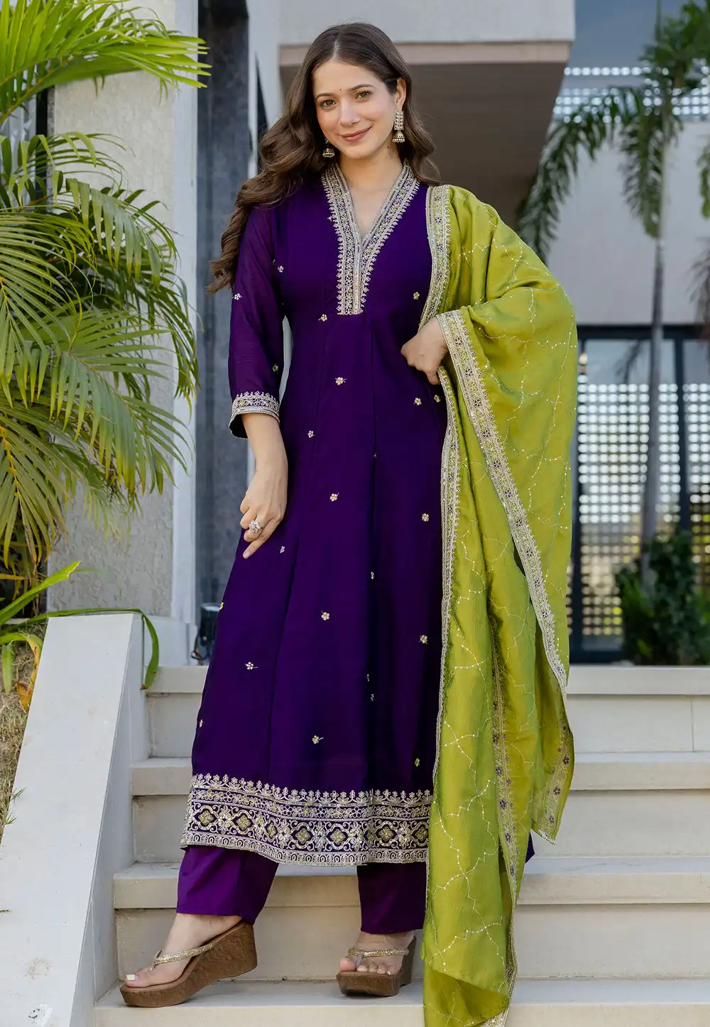 Purple Silk Readymade Anarkali Suit 326948