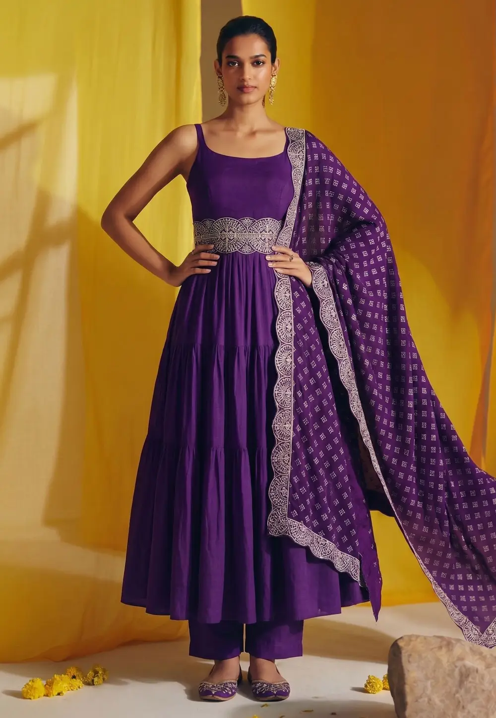 Purple Silk Readymade Anarkali Suit 332603