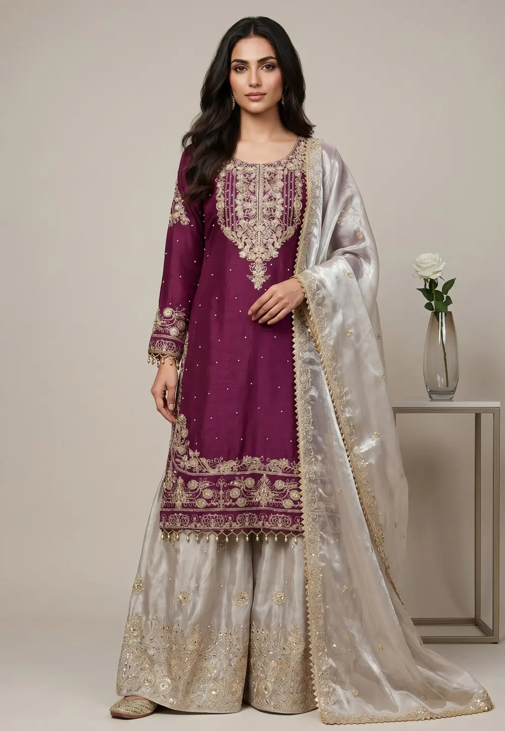 Purple Silk Readymade Gharara Suit 332000