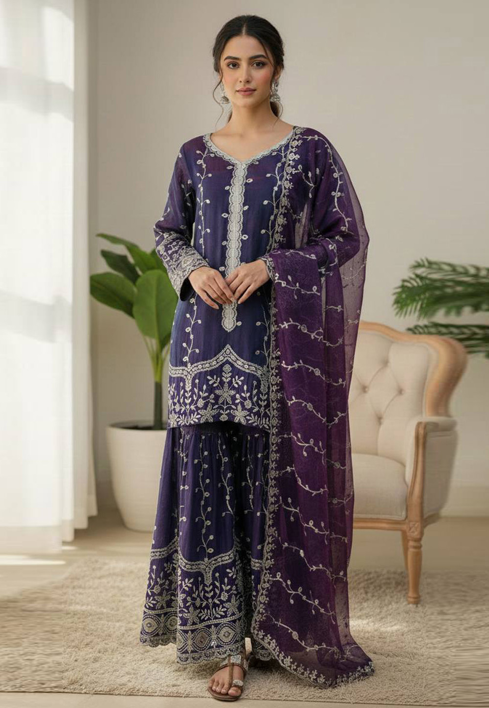 Purple Silk Readymade Gharara Suit 321006