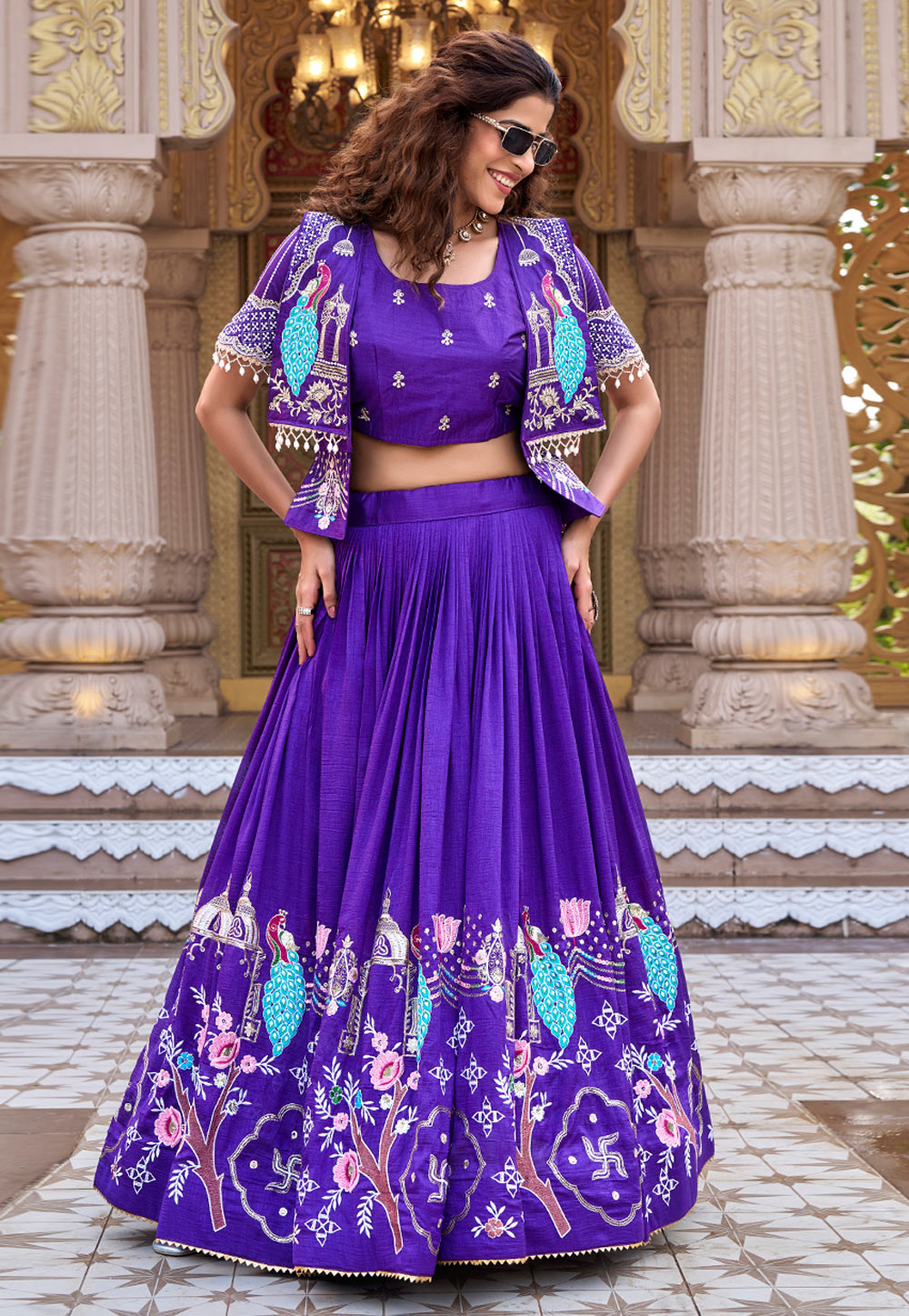 Purple Silk Readymade Indo Western Lehenga Choli 328605