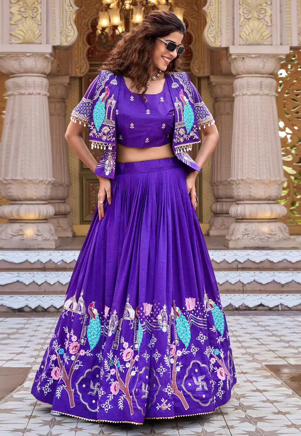 Purple Silk Readymade Indo Western Lehenga Choli 328605
