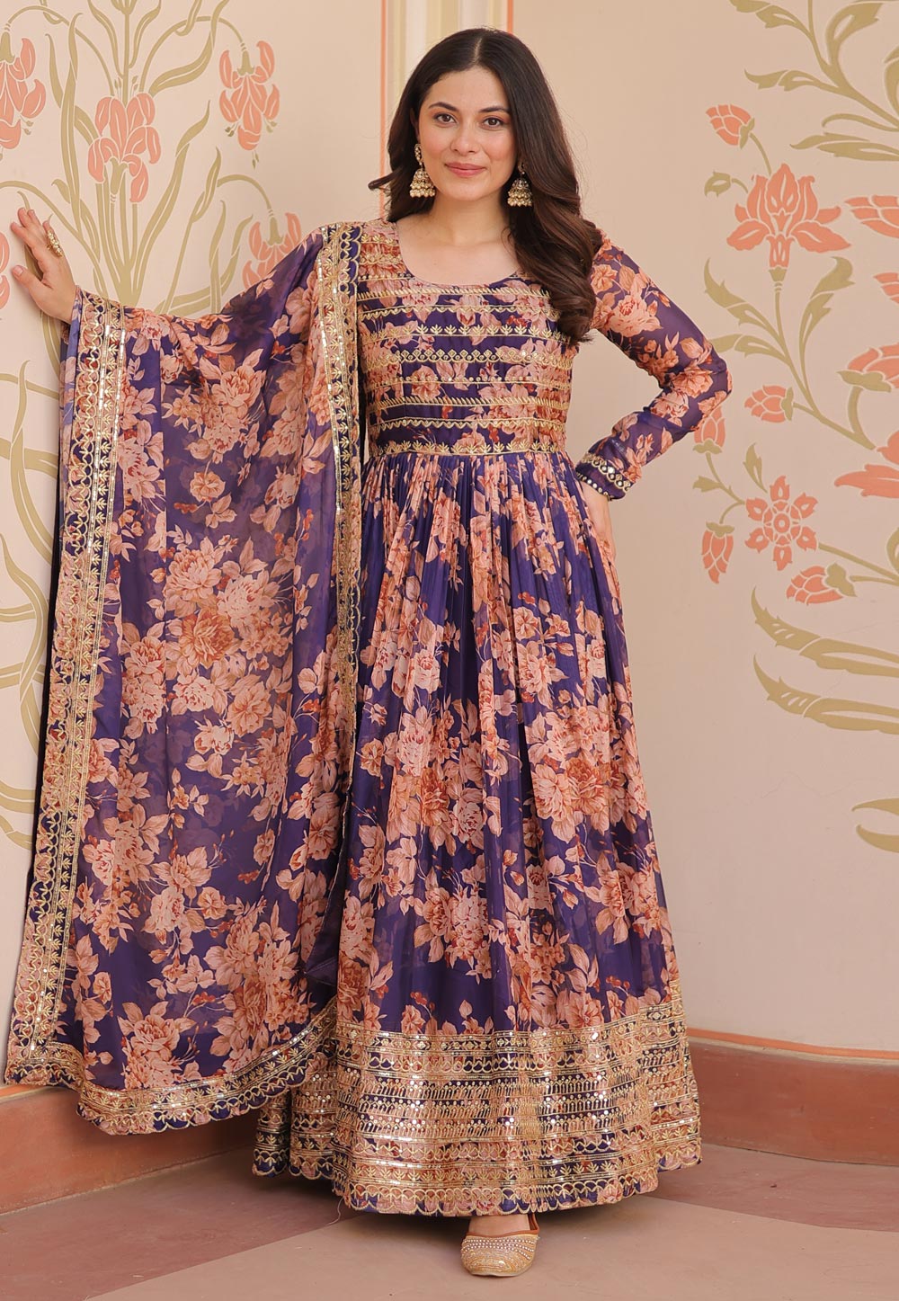 Purple Silk Readymade Long Anarkali Suit 311167