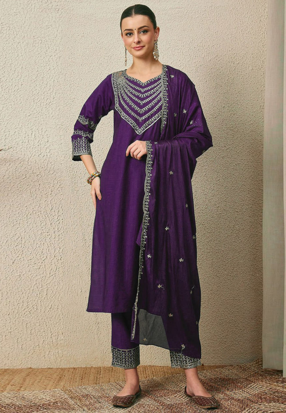 Purple Silk Readymade Pakistani Suit 320547