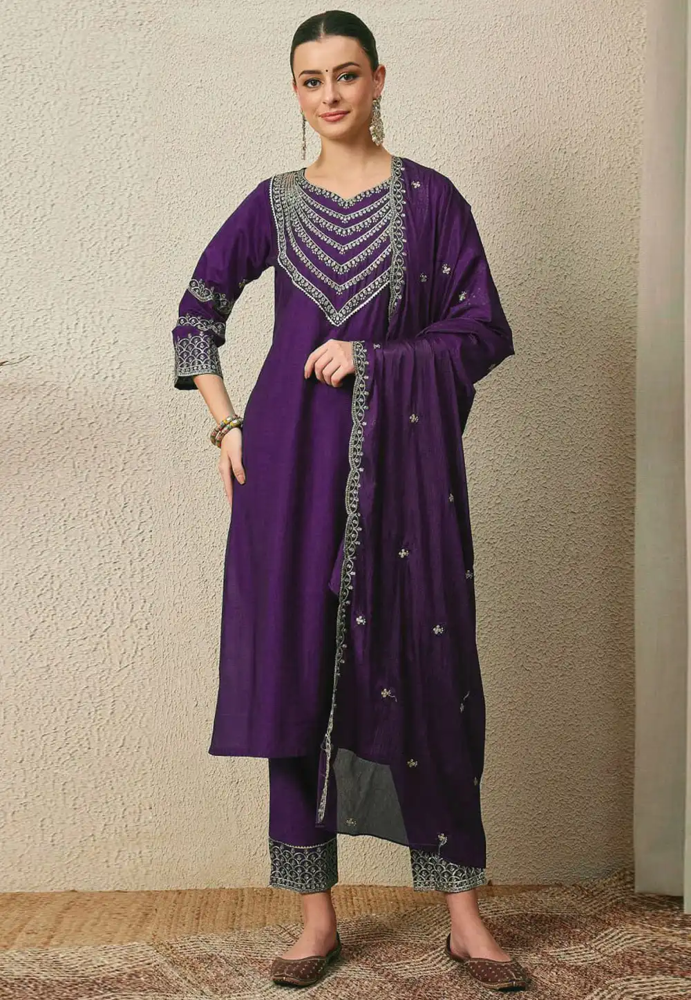 Purple Silk Readymade Pakistani Suit 320547