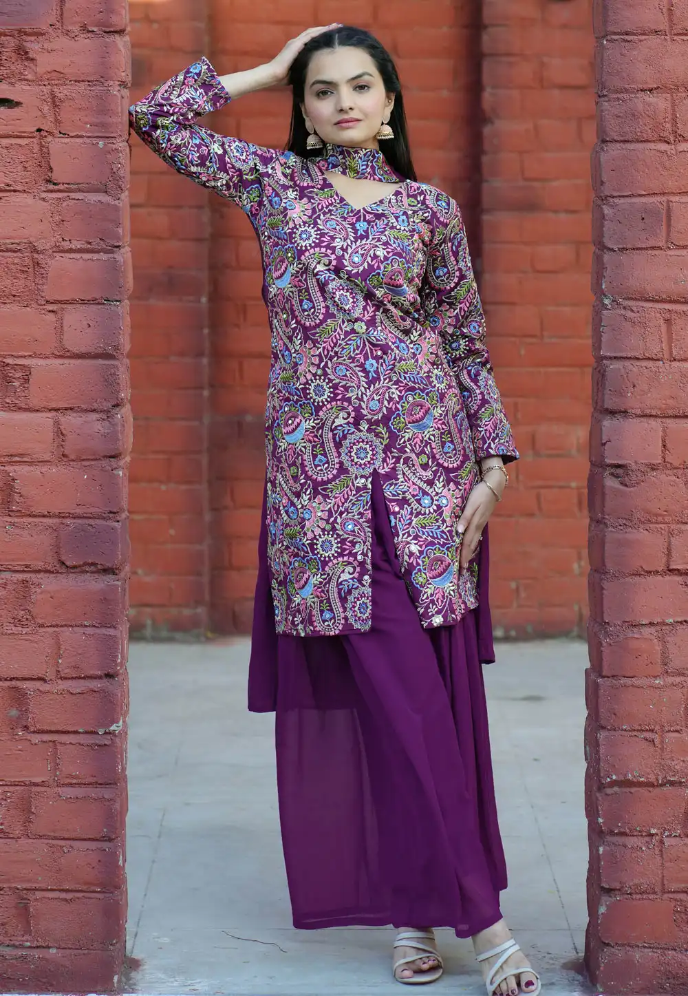 Purple Silk Readymade Pakistani Suit 317131