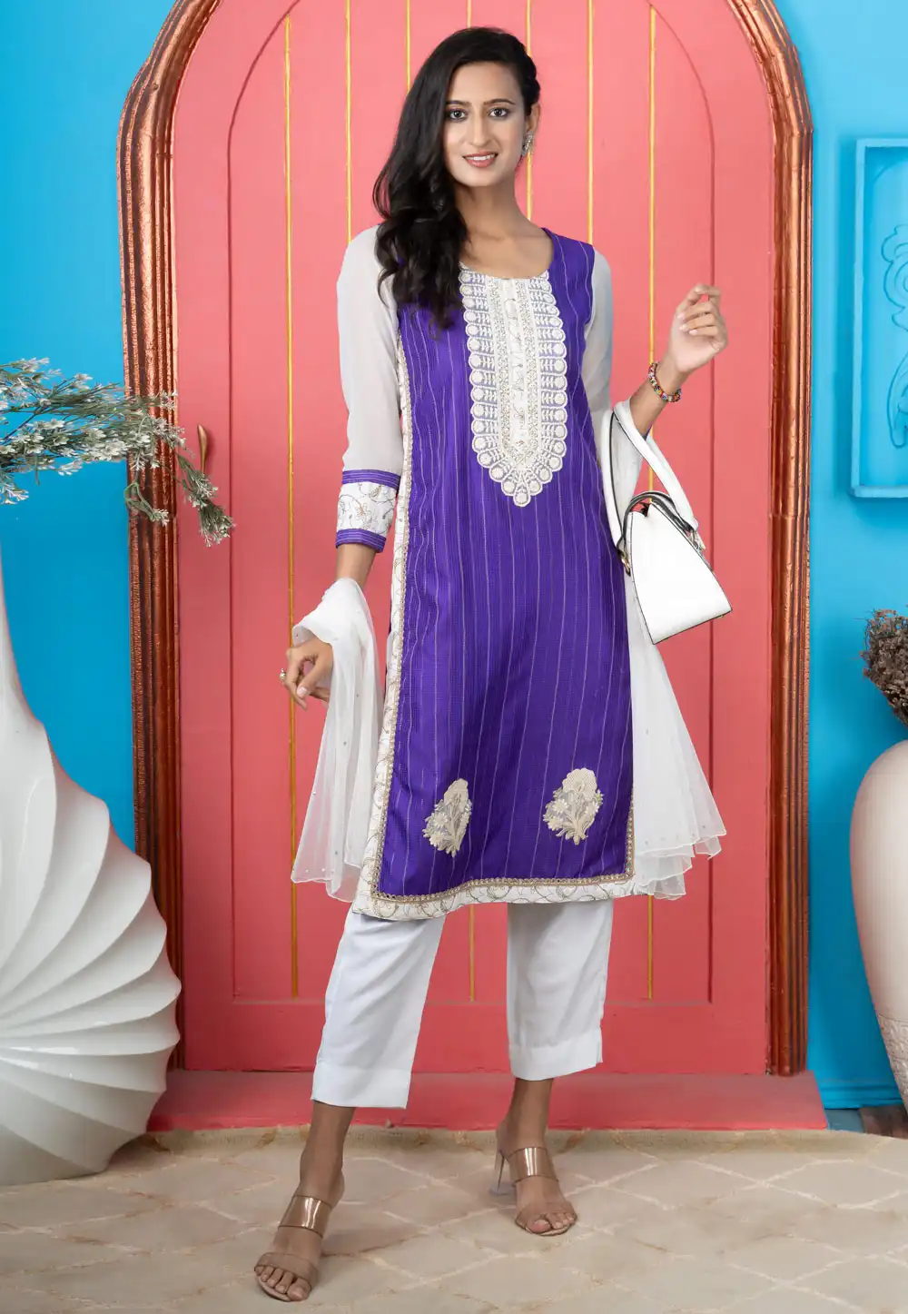 Purple Silk Readymade Pakistani Suit 316647