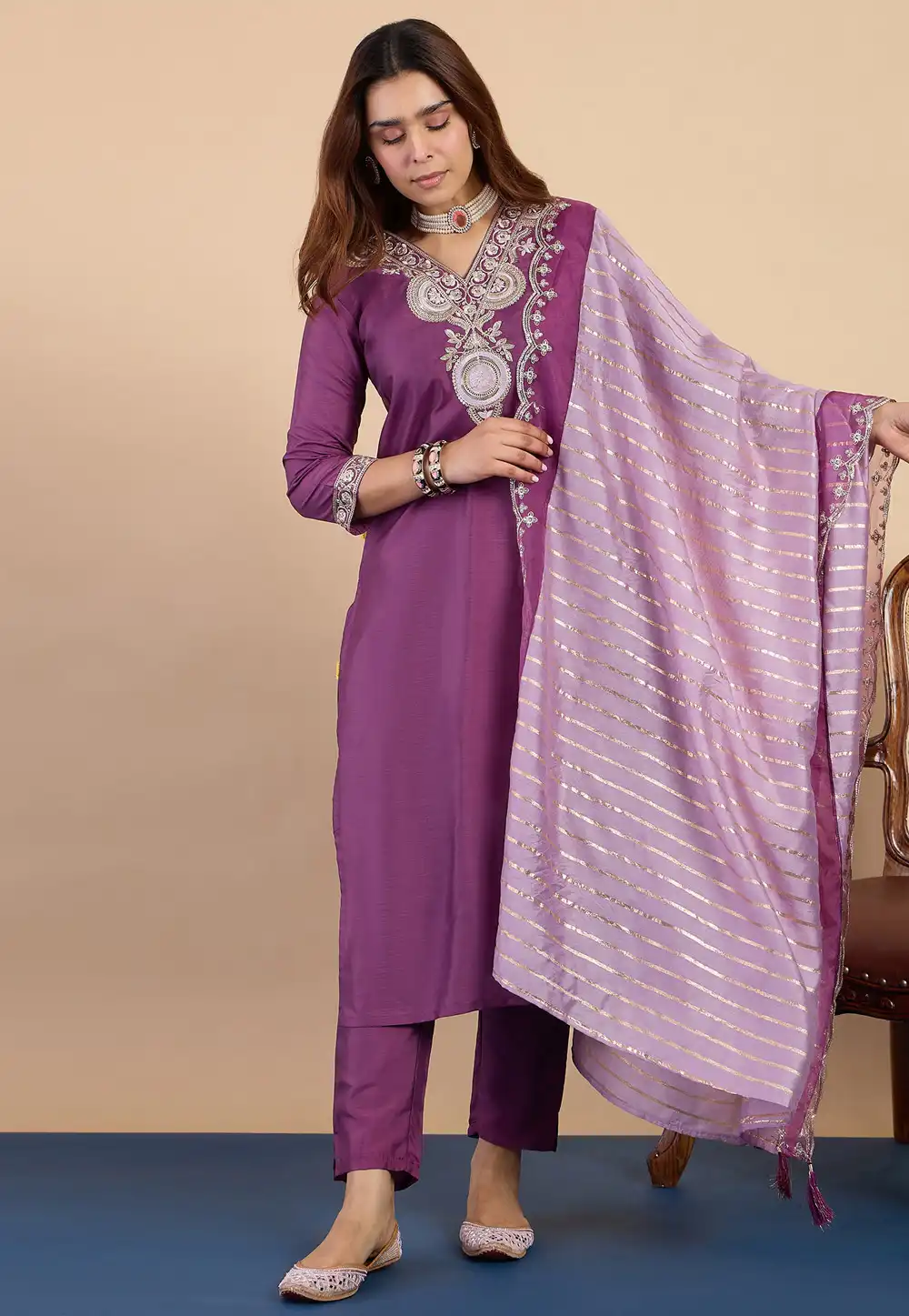 Purple Silk Readymade Pakistani Suit 328602