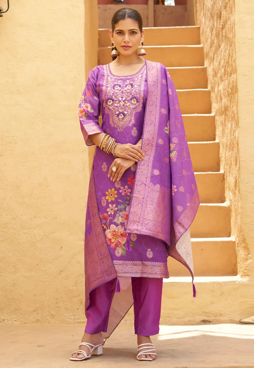 Purple Silk Readymade Pakistani Suit 331042