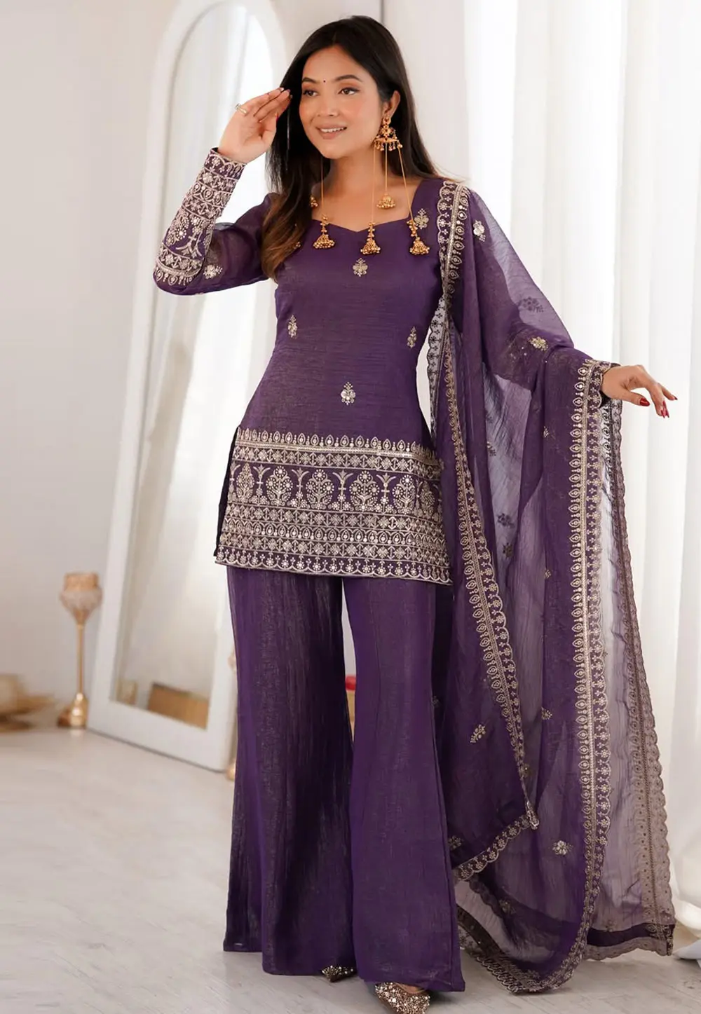 Purple Silk Readymade Pakistani Suit 331464
