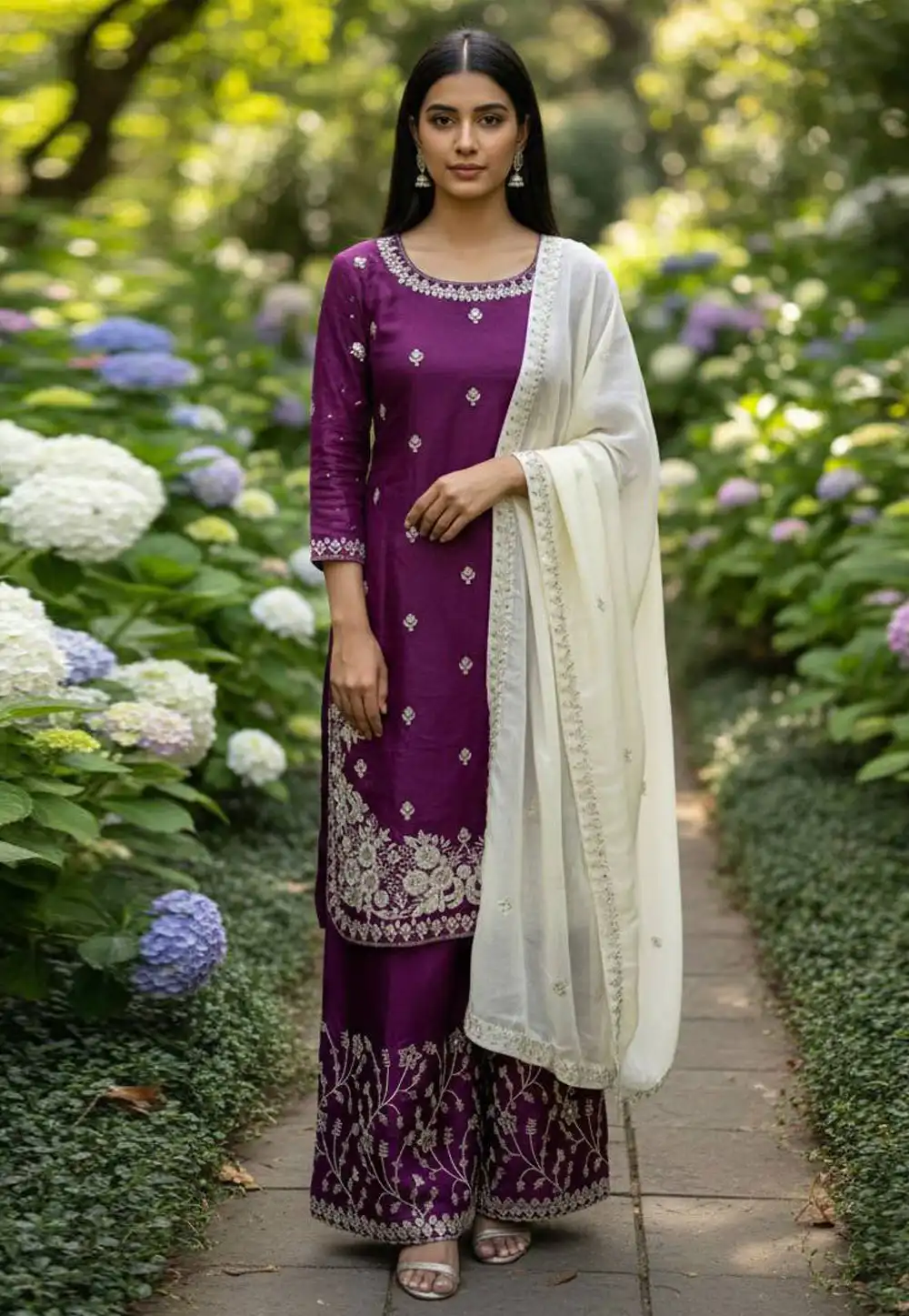 Purple Silk Readymade Pakistani Suit 322054