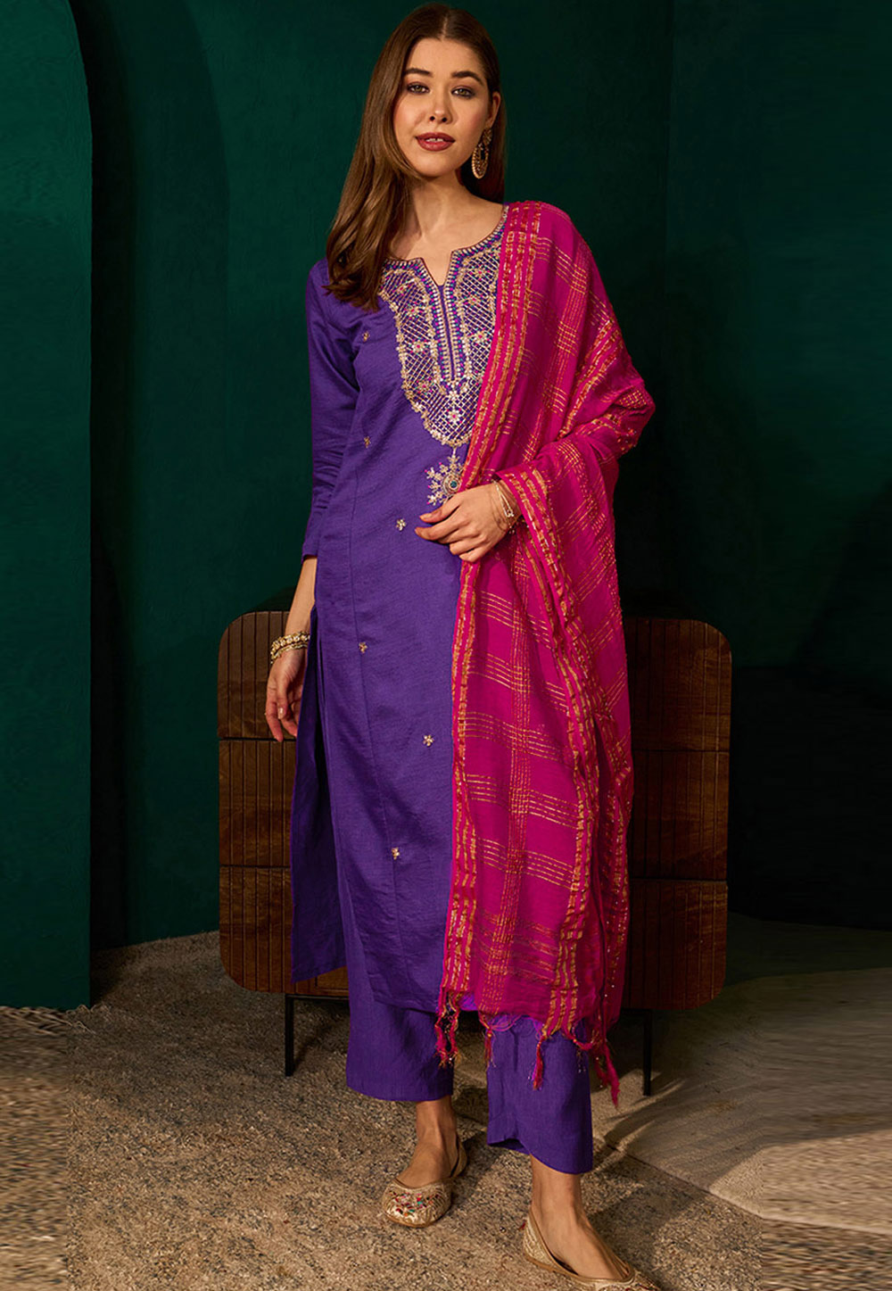 Purple Silk Readymade Pakistani Suit 328788