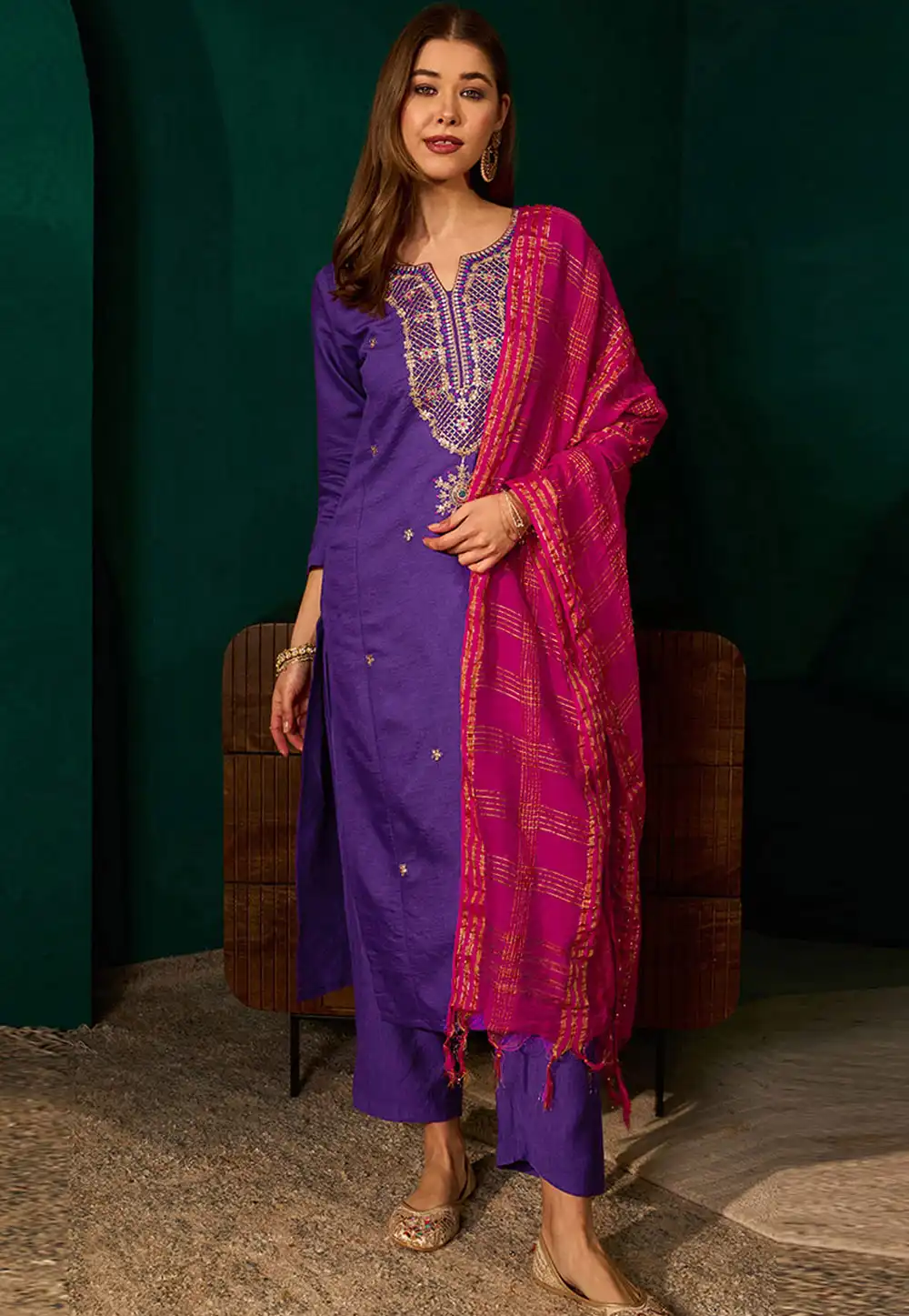 Purple Silk Readymade Pakistani Suit 328788