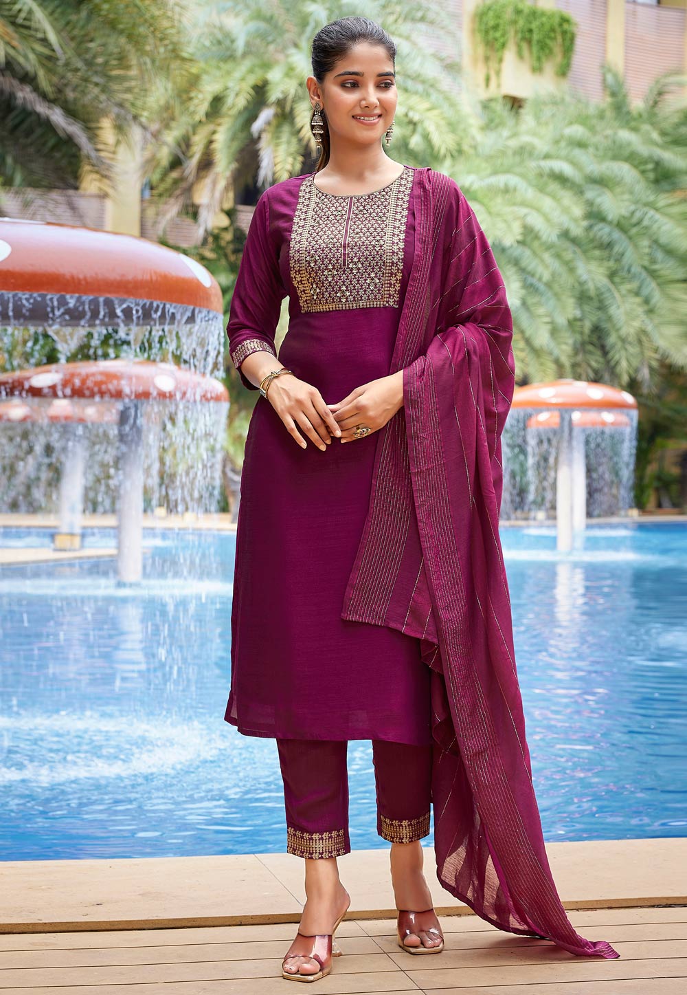 Purple Silk Readymade Pakistani Suit 308404