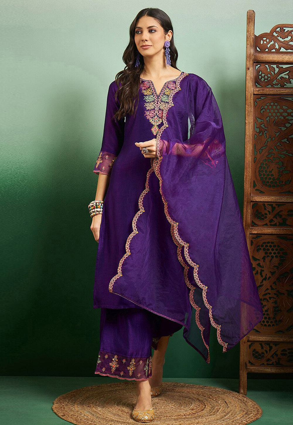 Purple Silk Readymade Palazzo Suit 312720