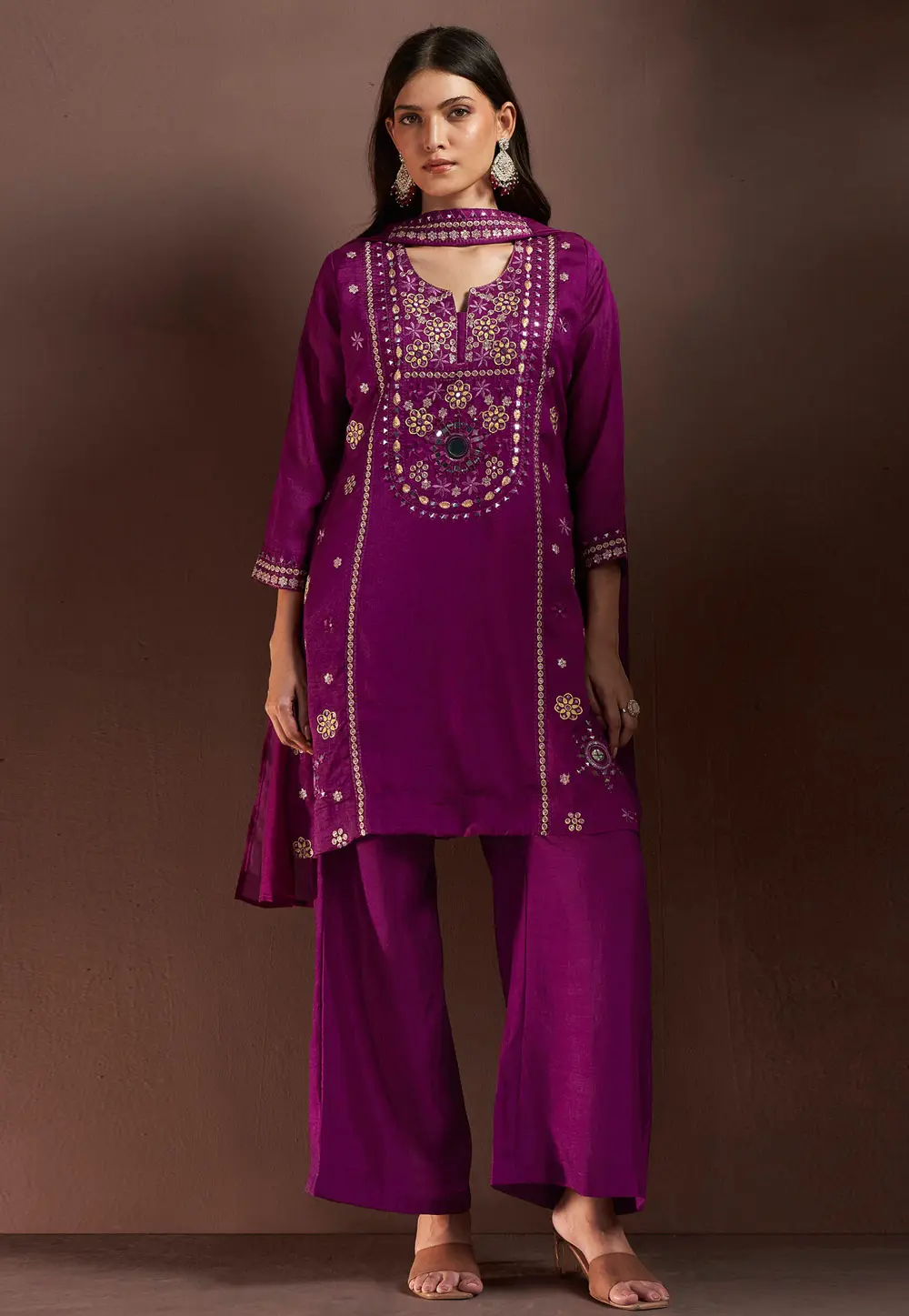 Purple Silk Readymade Palazzo Suit 331491