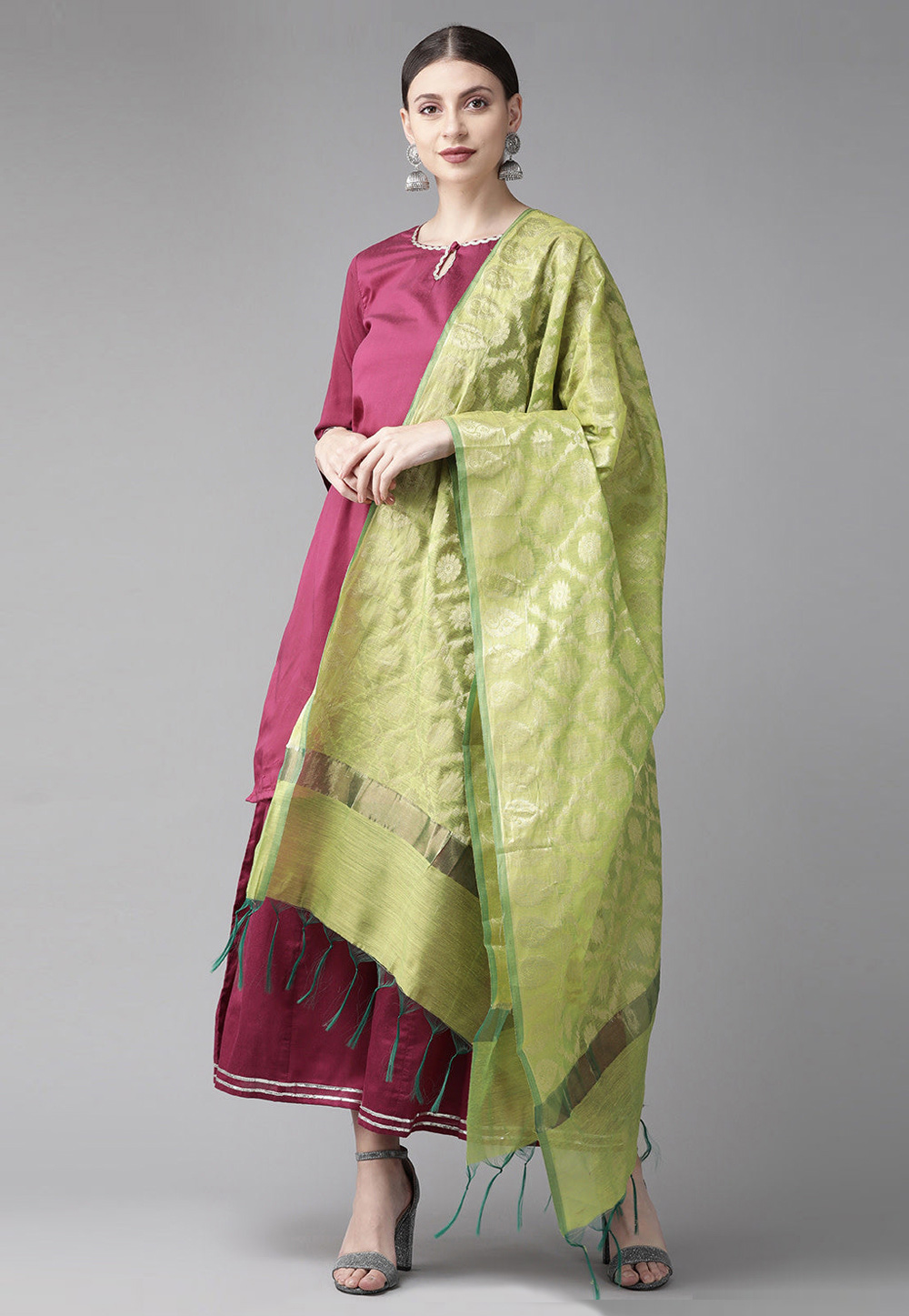 Wine Silk Readymade Palazzo Suit 281372